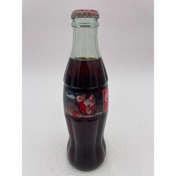 1996 Coca-Cola Classic Christmas Edition Glass Bottle 8 Fl Oz With Santa Label - Picture 1 of 6